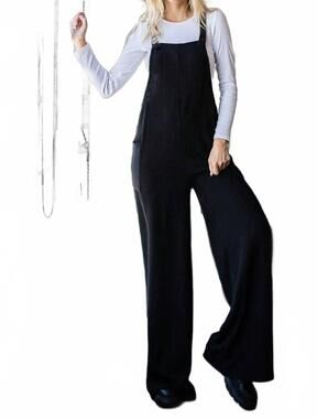 NEW VANILLA MONKEY solid rib overall jumpsuit in black